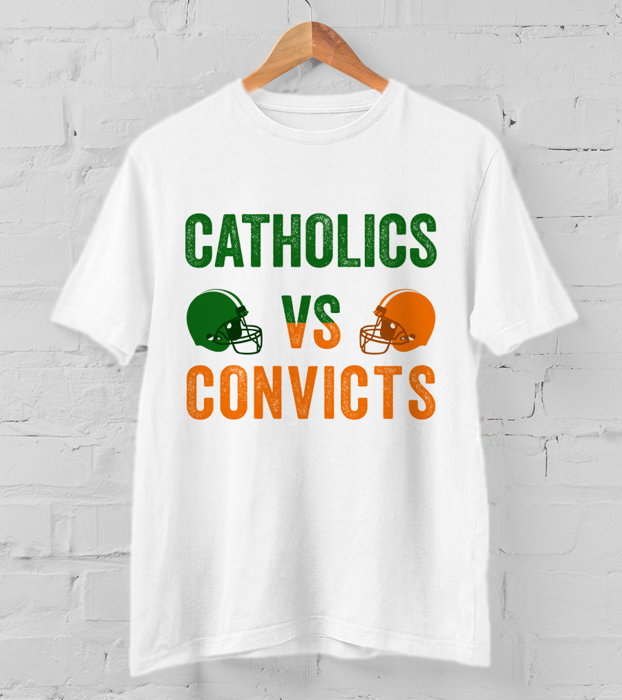Catholics Vs. Convicts 1988 Football Helmets Rivalry T-Shirt