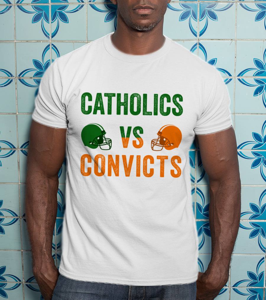 Catholics Vs. Convicts 1988 Football Helmets Rivalry T-Shirt