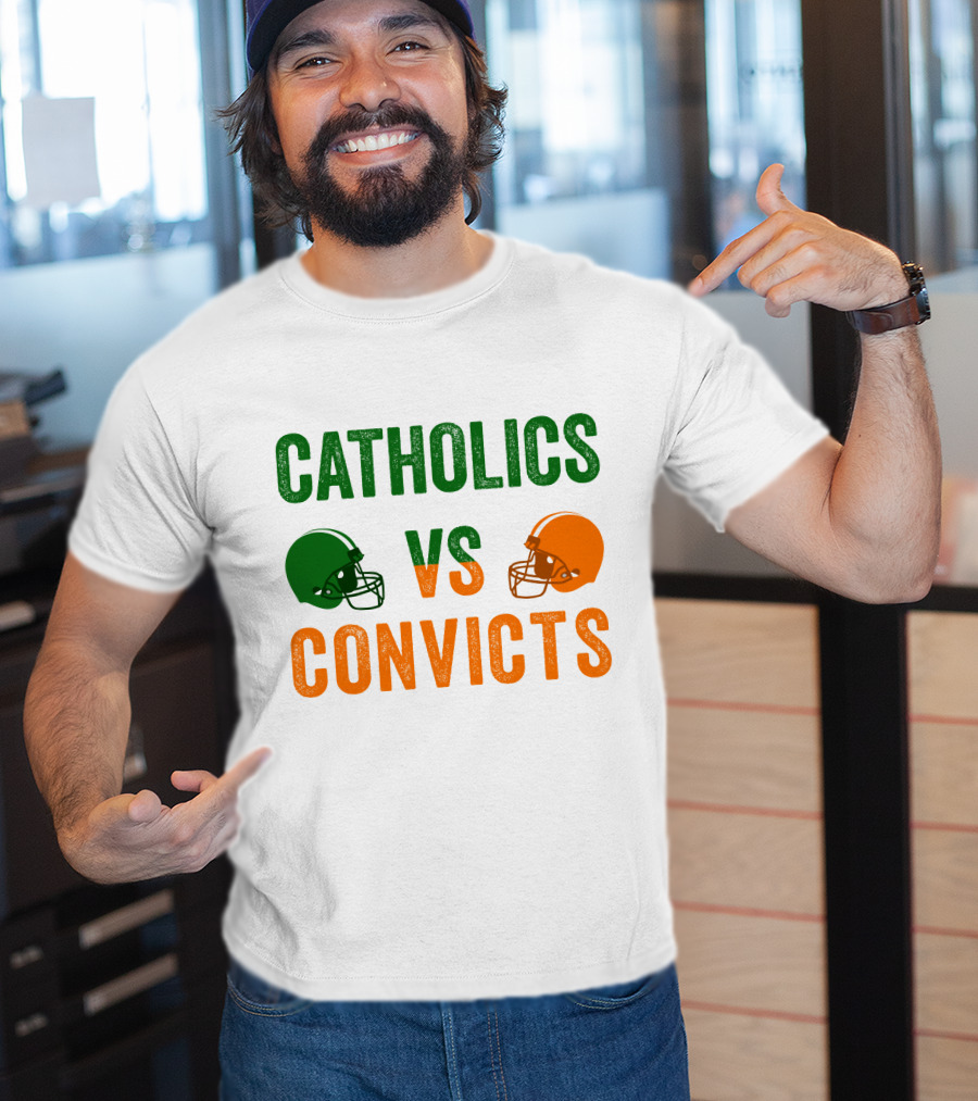 Catholics Vs. Convicts 1988 Football Helmets Rivalry T-Shirt