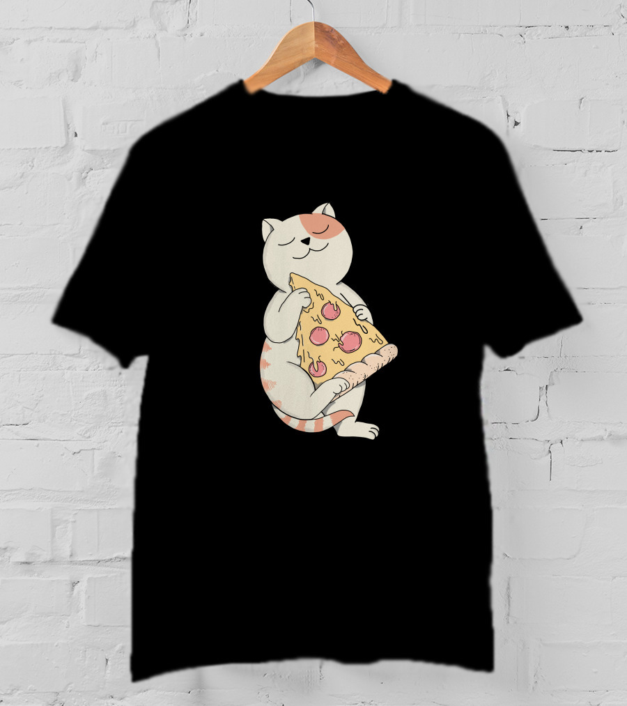 Cat Hugging Pepperoni Pizza Slice T-Shirt