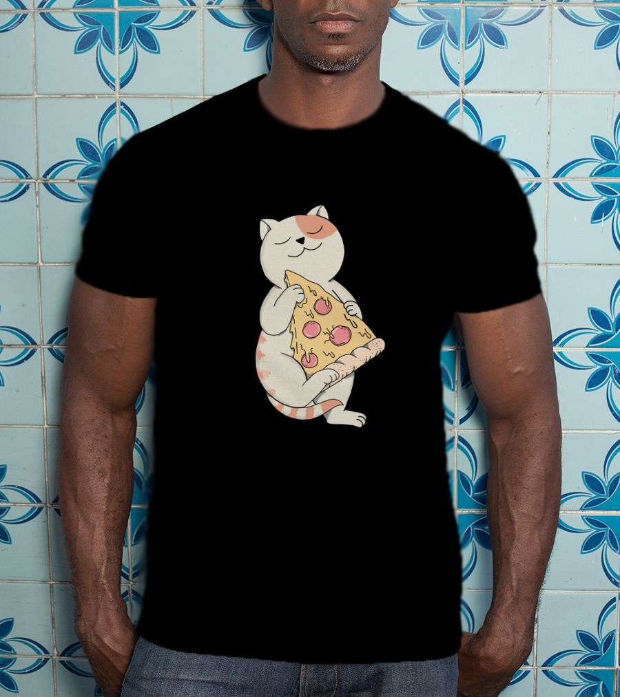 Cat Hugging Pepperoni Pizza Slice T-Shirt