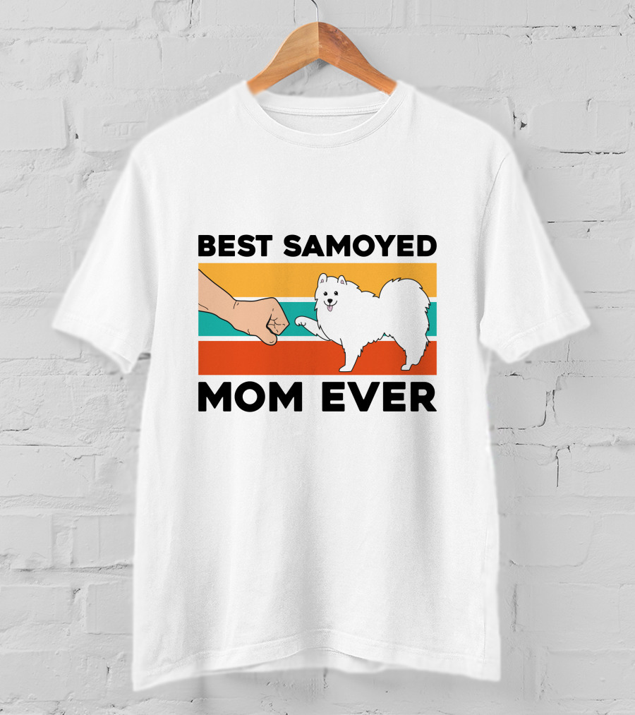 Best Samoyed Mom Ever Fist Bump Vintage Stripes T-Shirt