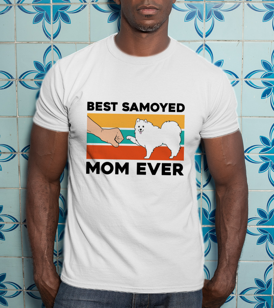 Best Samoyed Mom Ever Fist Bump Vintage Stripes T-Shirt