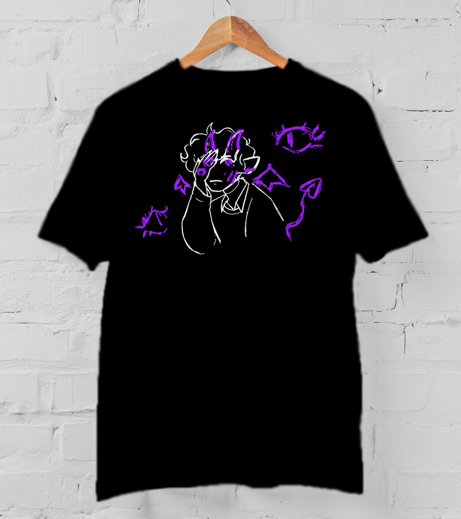 Purple Devil-Horned Character With Eyes And Symbols Sketch T-Shirt