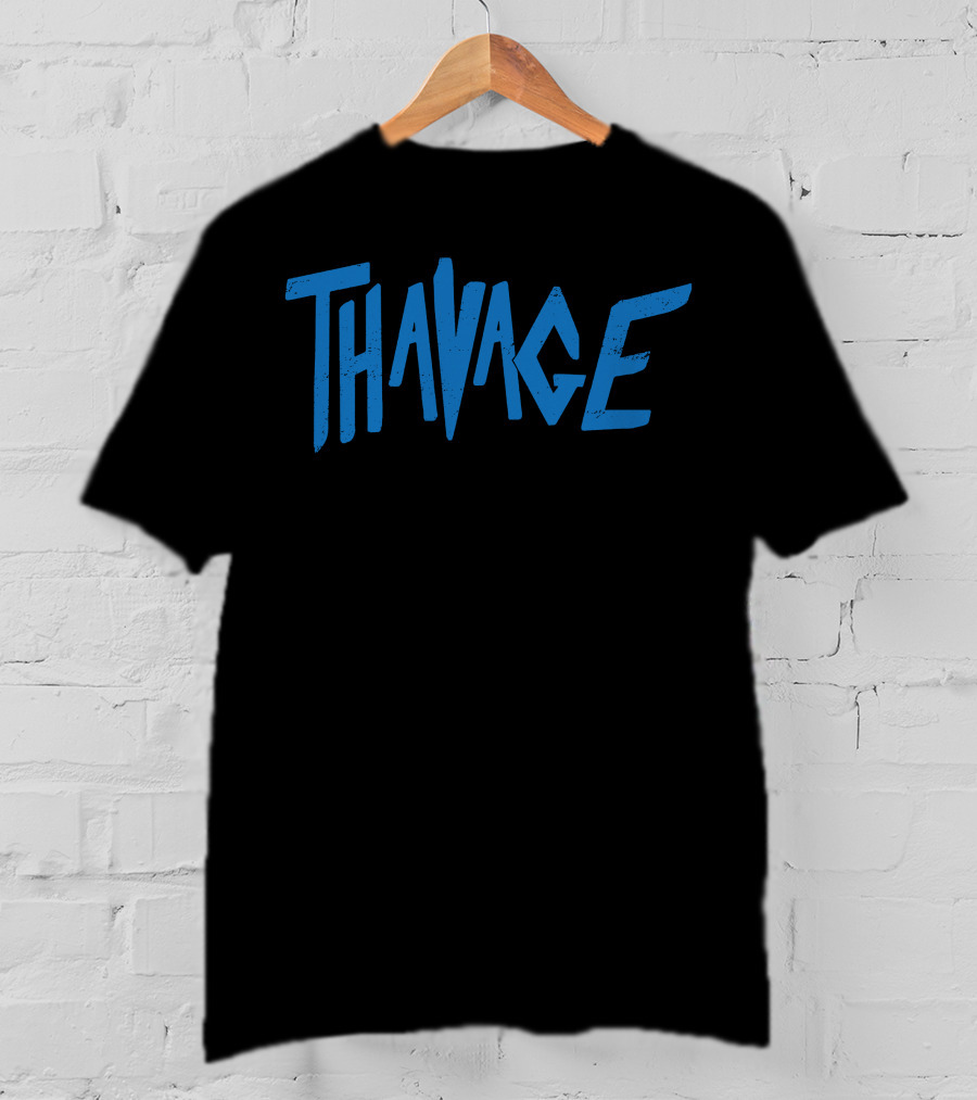 Thavage Blue Retro Typography T-Shirt