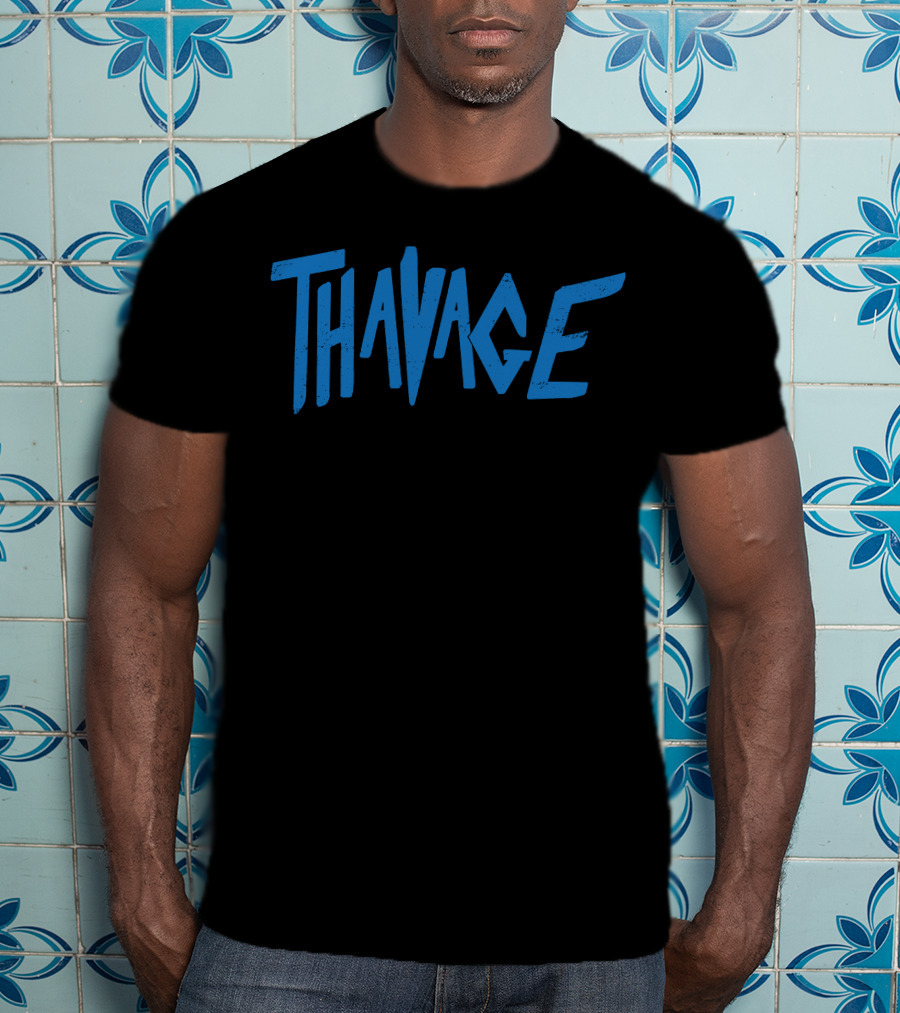 Thavage Blue Retro Typography T-Shirt