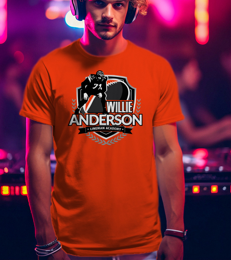 Willie Anderson Lineman Academy Football Shield T-Shirt