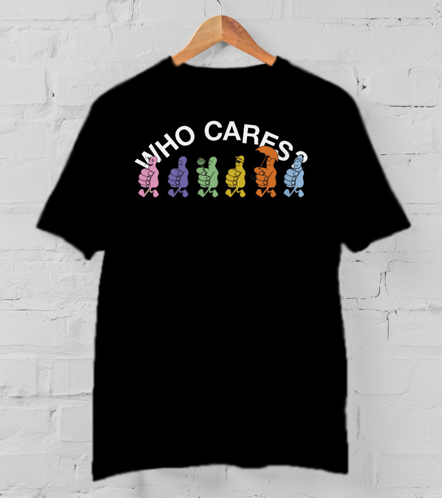 WHO CARES Colorful Cartoon Thumbs Characters T-Shirt