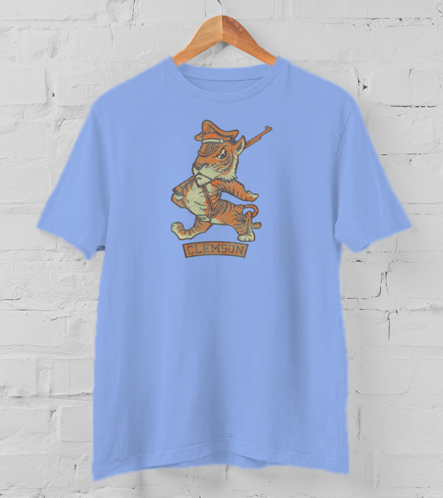 Clemson Tiger Mascot With Military Officer Hat And Rifle T-Shirt