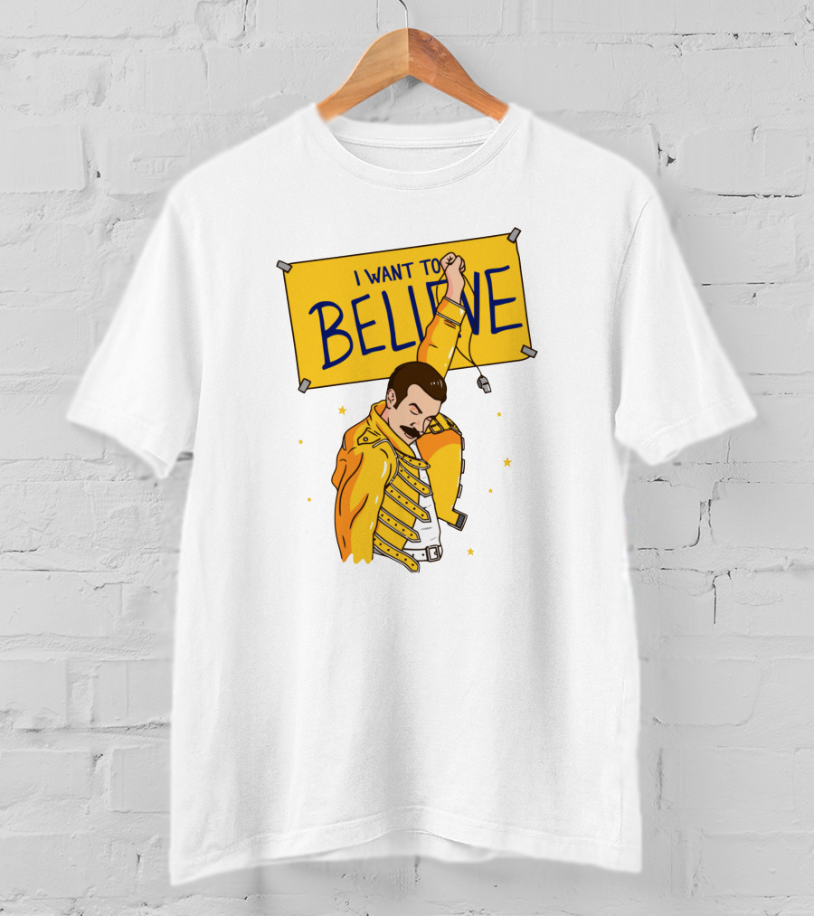 I WANT TO BELIEVE Yellow Jacket Mustache Iconic Pose T-Shirt