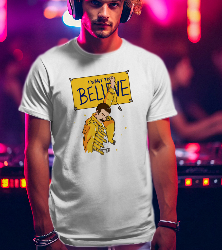 I WANT TO BELIEVE Yellow Jacket Mustache Iconic Pose T-Shirt
