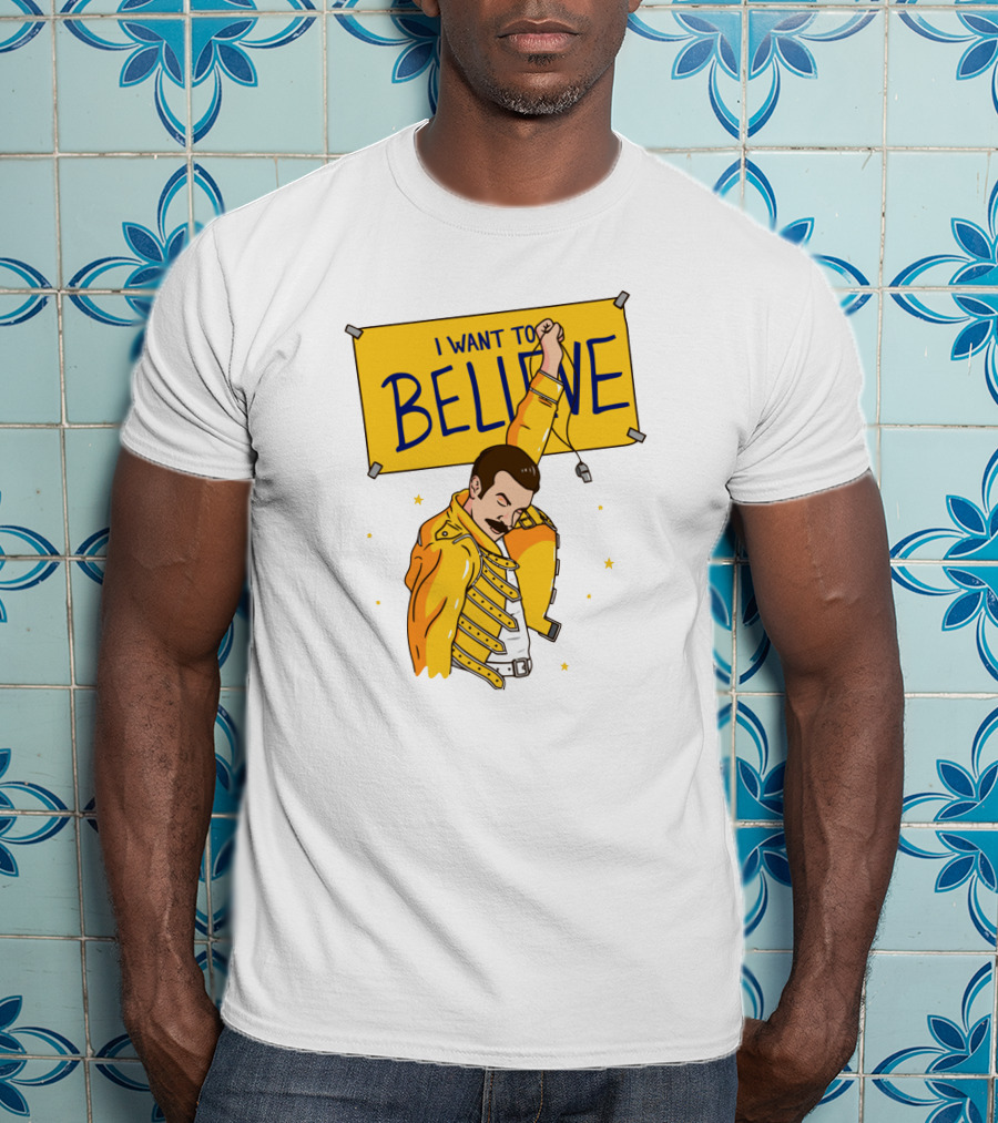 I WANT TO BELIEVE Yellow Jacket Mustache Iconic Pose T-Shirt