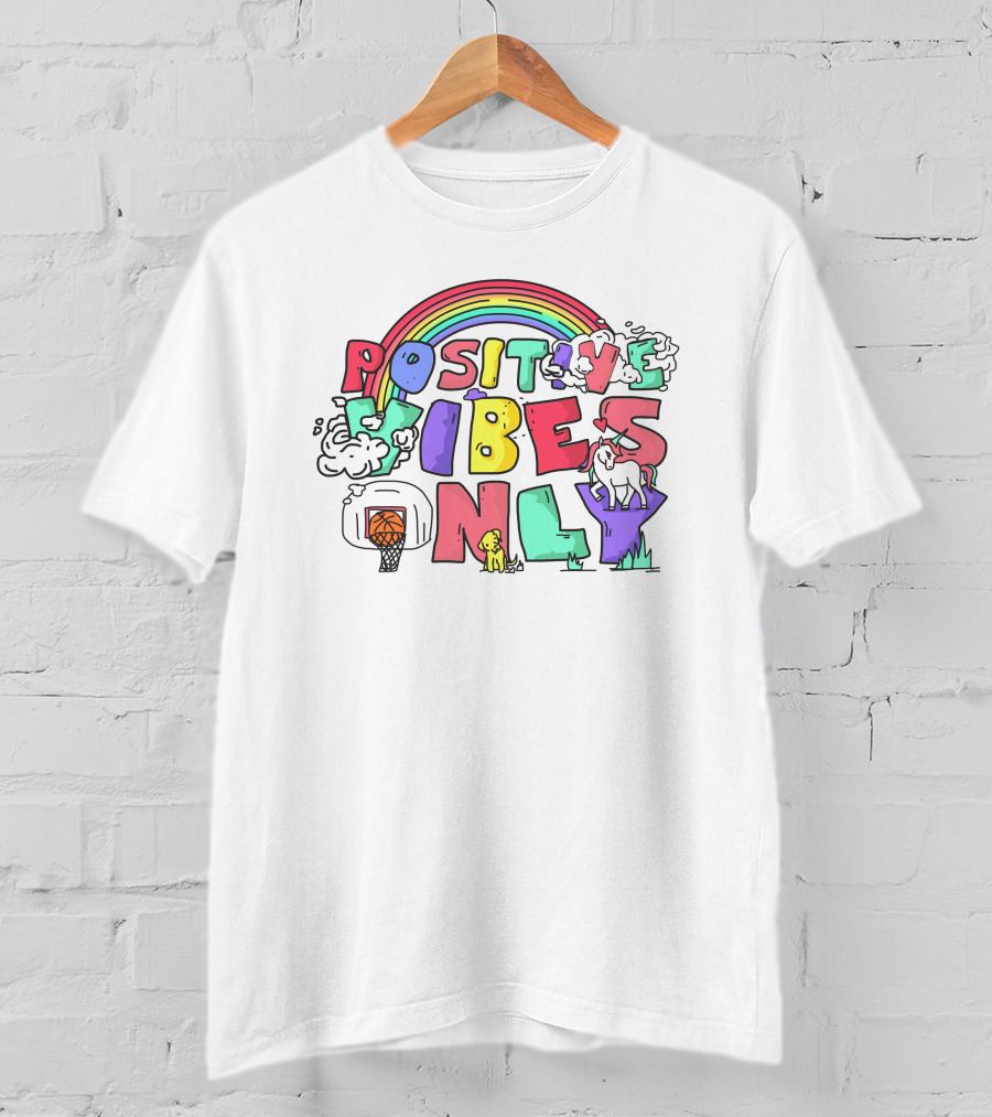 Positive Vibes Only Basketball Unicorn Rainbow Dream T-Shirt