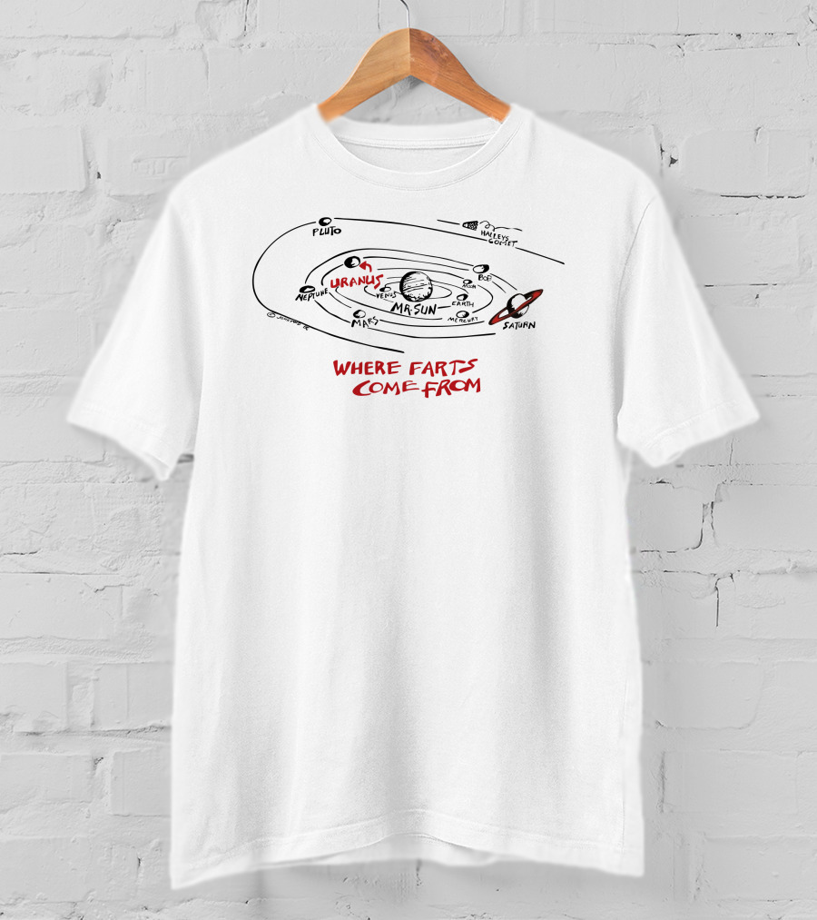 Caitibugzzout Solar System Sketch Featuring Uranus And Where Farts Come From T-Shirt
