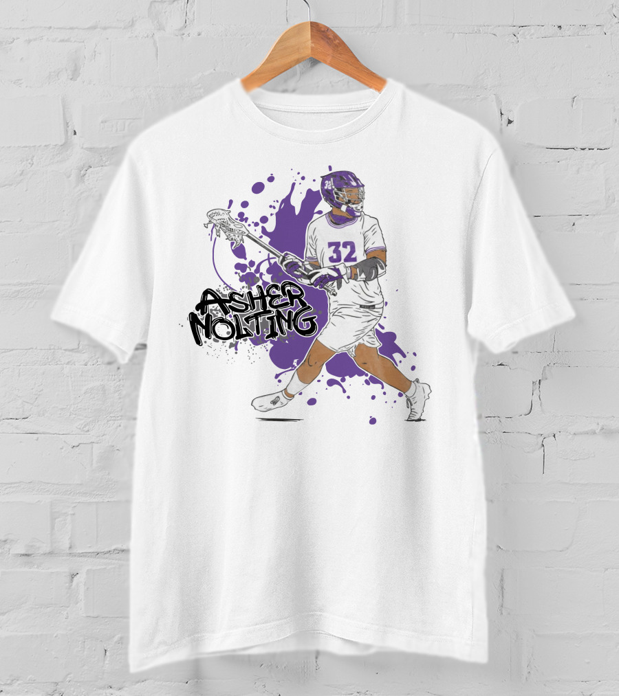 Asher Nolting 32 Lacrosse Player Purple Splatter T-Shirt