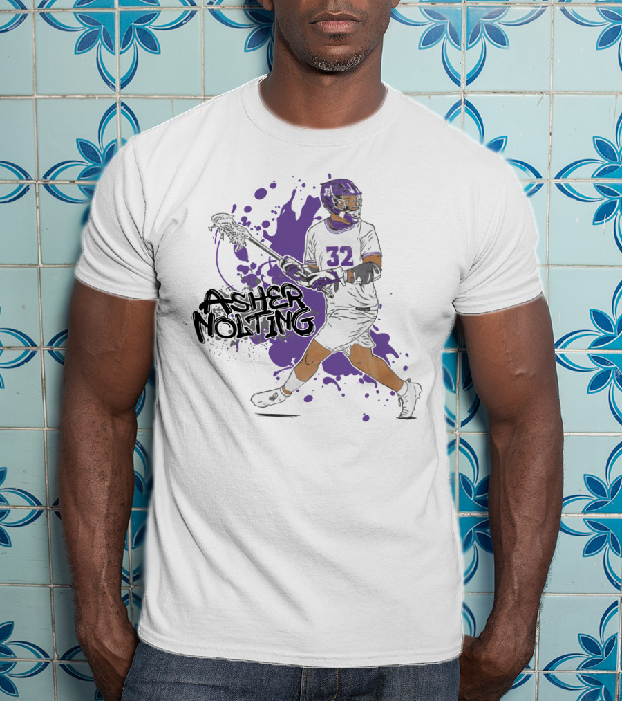 Asher Nolting 32 Lacrosse Player Purple Splatter T-Shirt