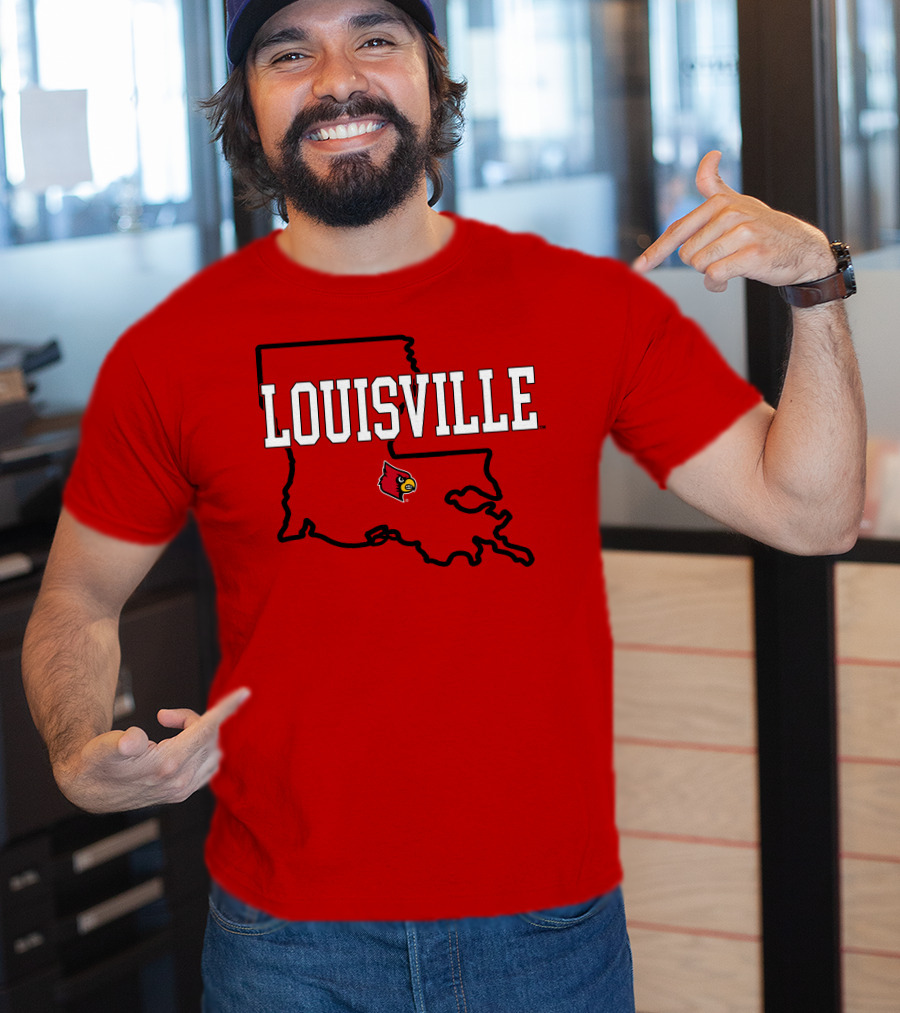 Louisville Cardinals Louisiana Map T-Shirt