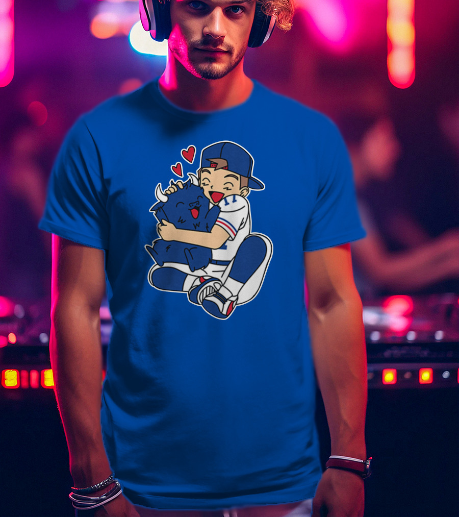Gotta Throw 'Em All Cute Buffalo Hugging Sports Fan With Hearts T-Shirt