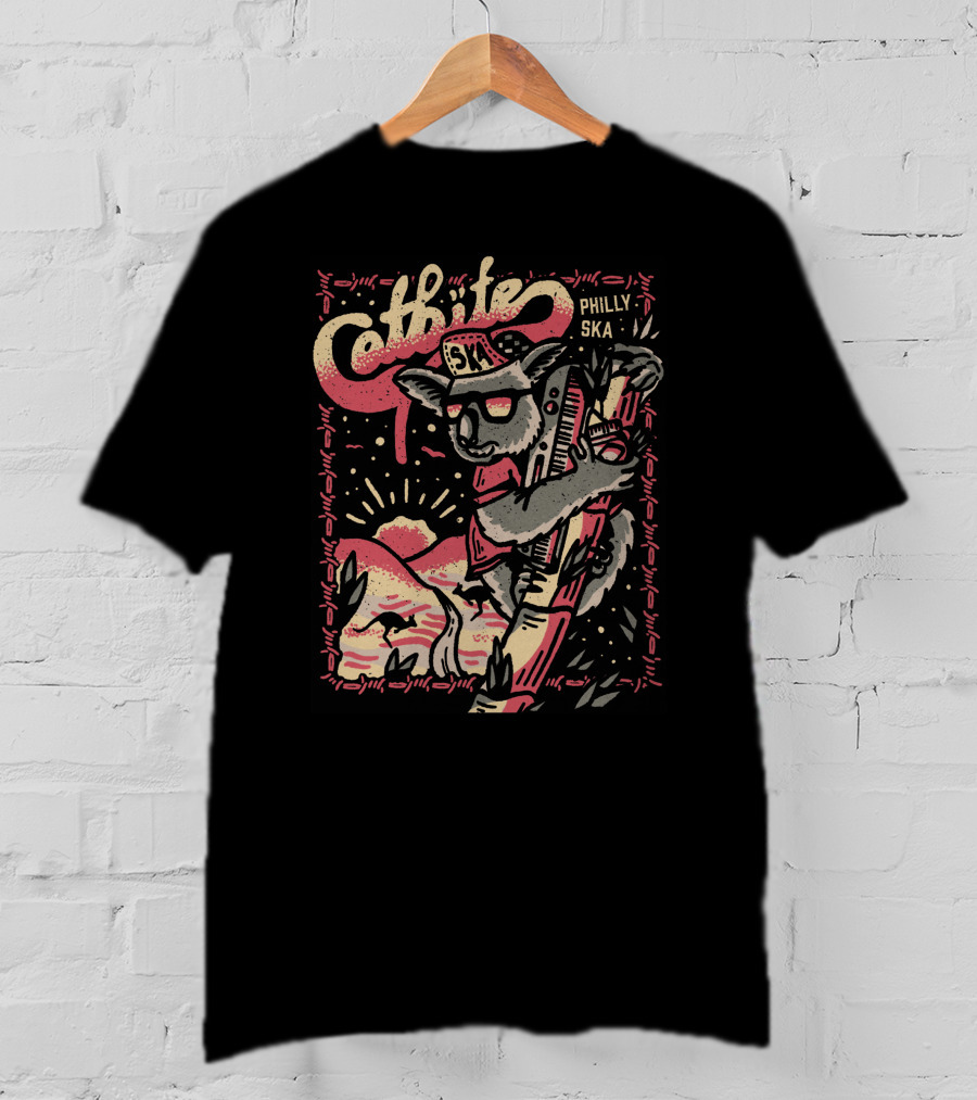 Catbite Philly Ska Koala In Sunglasses Retro Sunset Scene T-Shirt