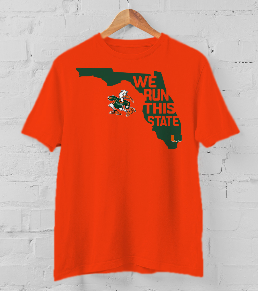 We Run This State Miami Hurricanes Florida Map Vector T-Shirt
