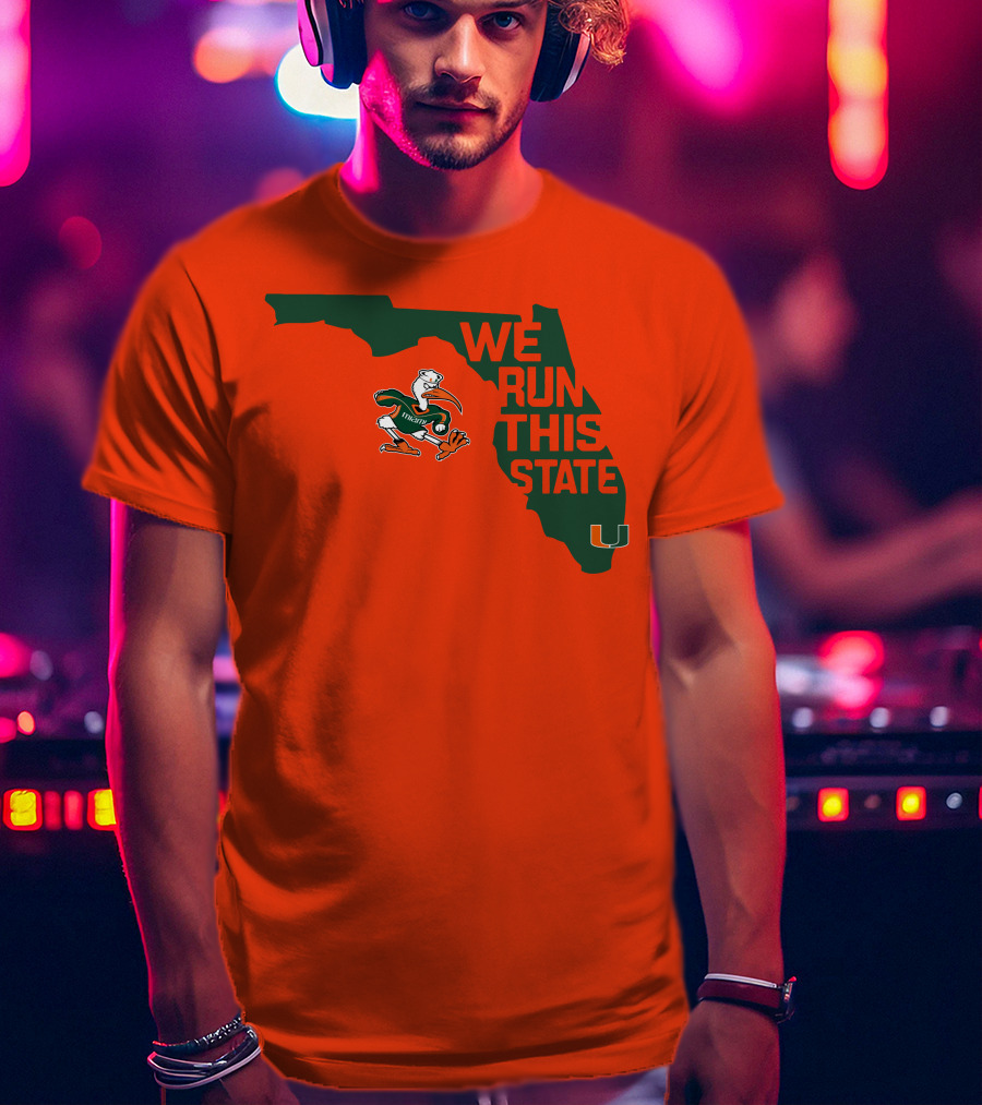 We Run This State Miami Hurricanes Florida Map Vector T-Shirt