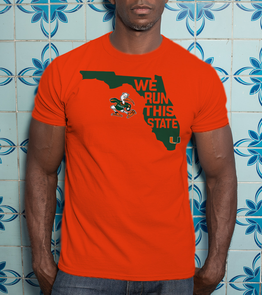 We Run This State Miami Hurricanes Florida Map Vector T-Shirt