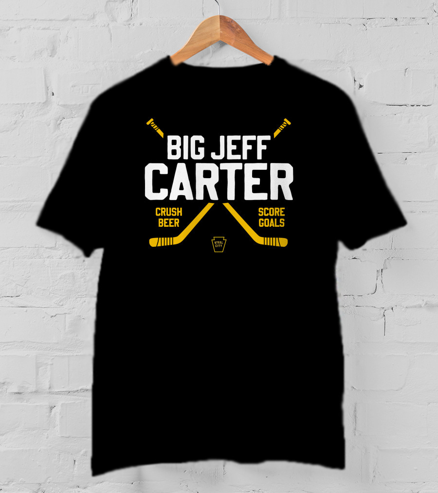 Big Jeff Carter Crush Beer Score Goals Hockey Crossed Sticks Steel City T-Shirt
