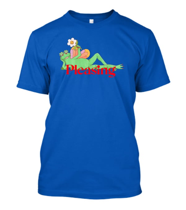 Pleasing Frog With Flower On Sky Blue Crewneck T-Shirt