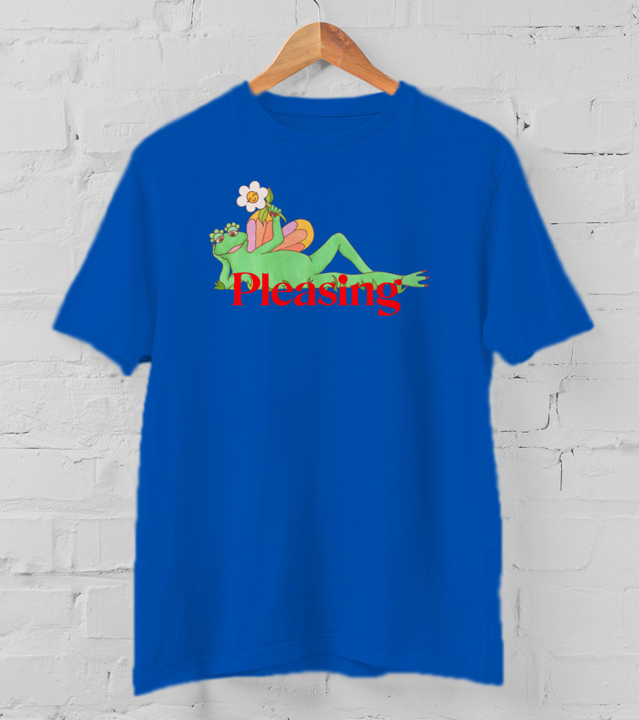 Pleasing Frog With Flower On Sky Blue Crewneck T-Shirt