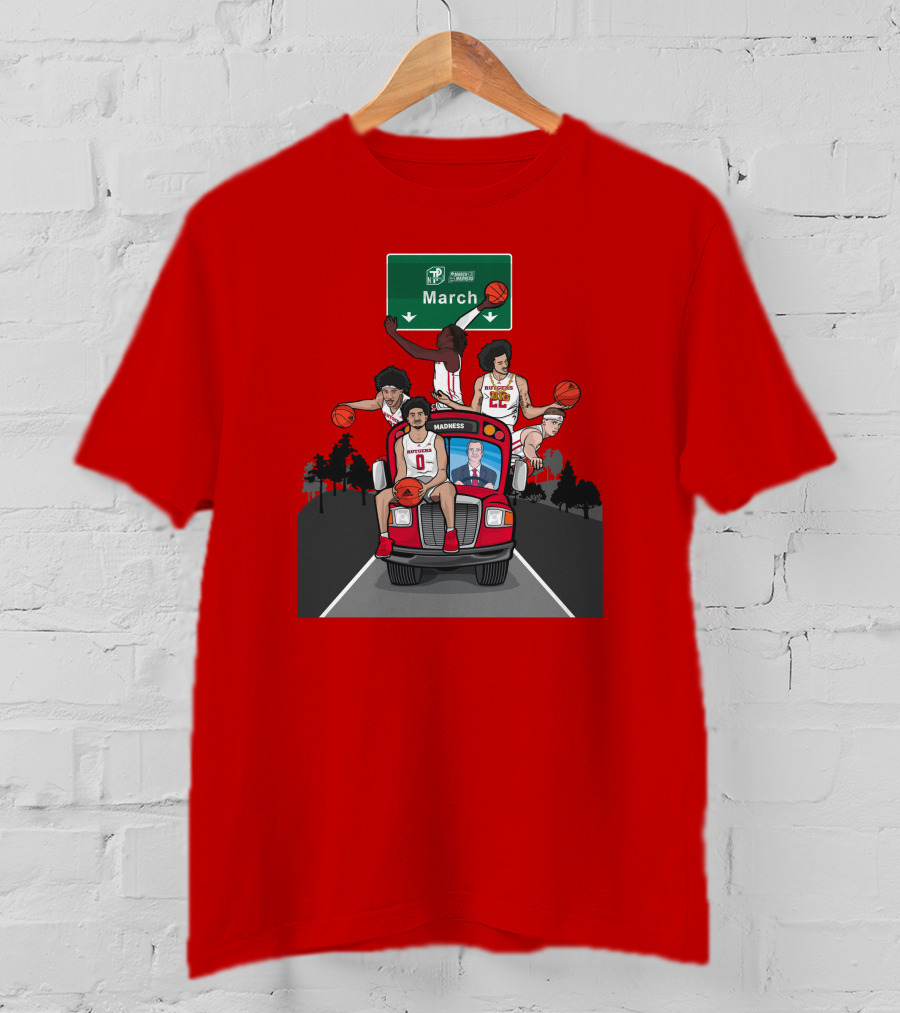 Scarlet Knights March Madness Bus Basketball Scene T-Shirt