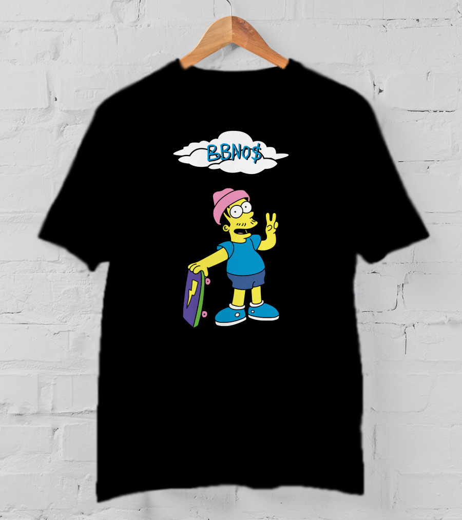 BBNO$ Cartoon Character With Skateboard And Peace Sign T-Shirt