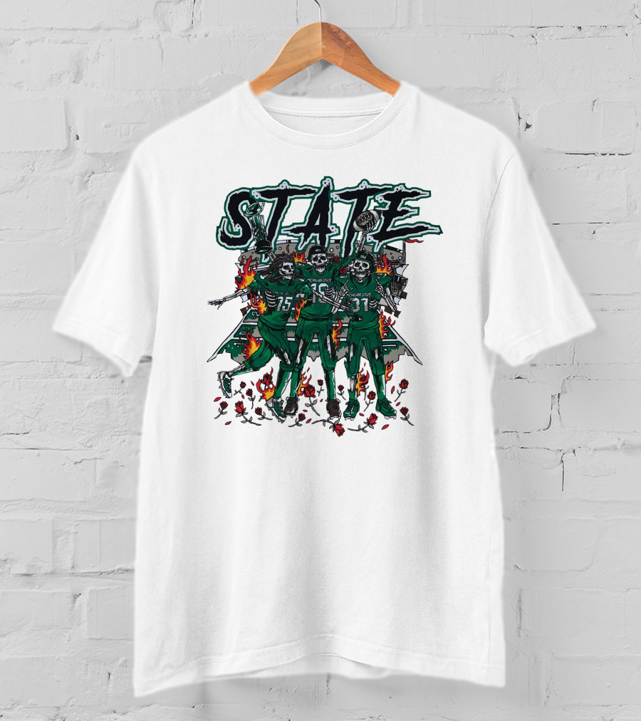Sana Detroit Michigan State Football Skeletons In Flames T-Shirt