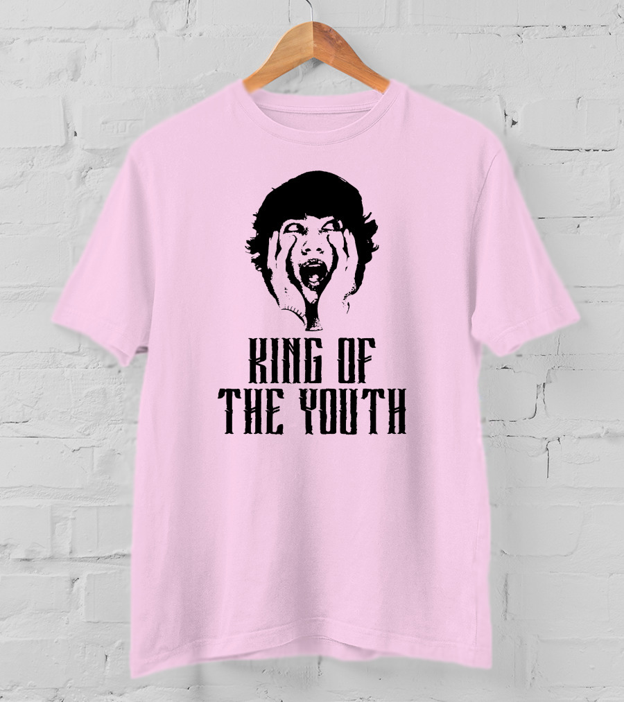 Baylen Levine Merch Store King Of The Youth Pink Graphic Featuring Shouting Face T-Shirt
