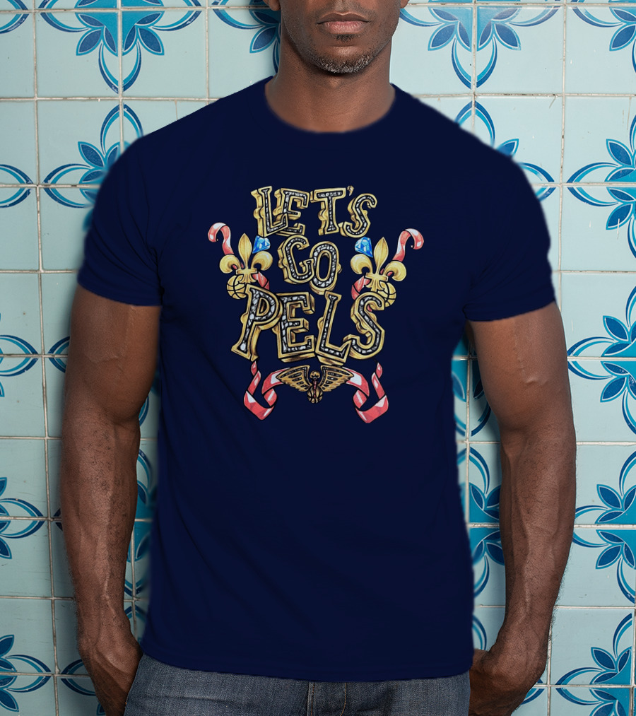 New Orleans Pelicans Let's Go Pels Fleur-de-Lis Basketball Elements T-Shirt