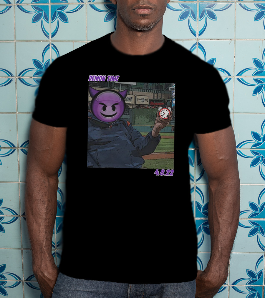 Demon Time Purple Emoji Face Baseball 4.8.22 T-Shirt