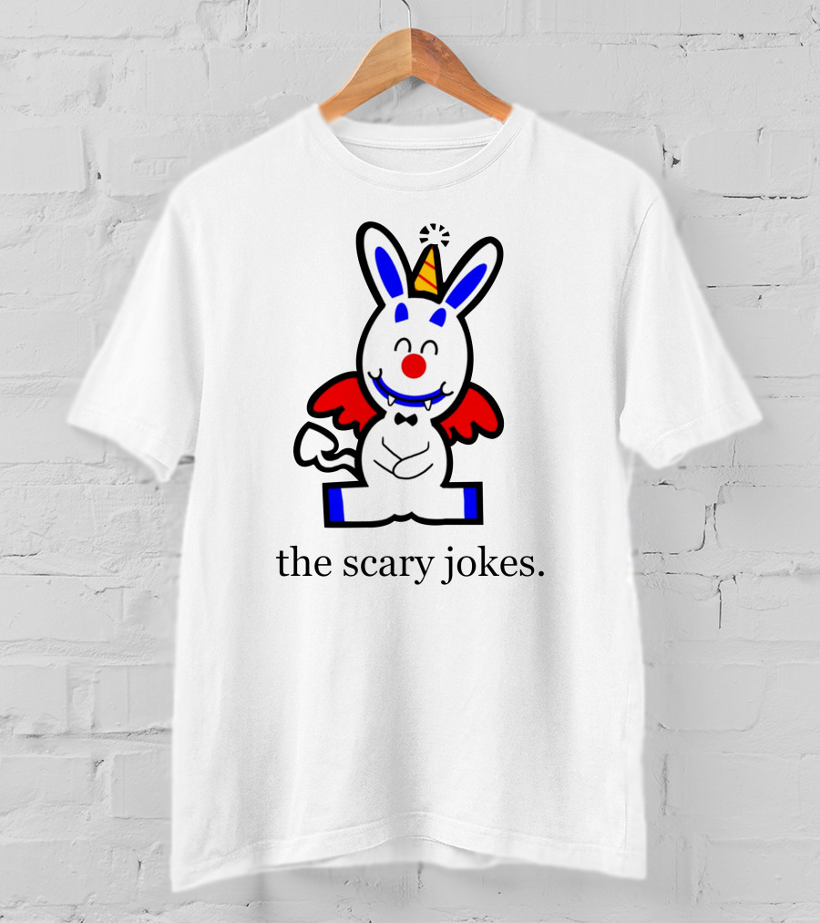 The Scary Jokes Cartoon Bunny With Party Hat And Red Wings T-Shirt