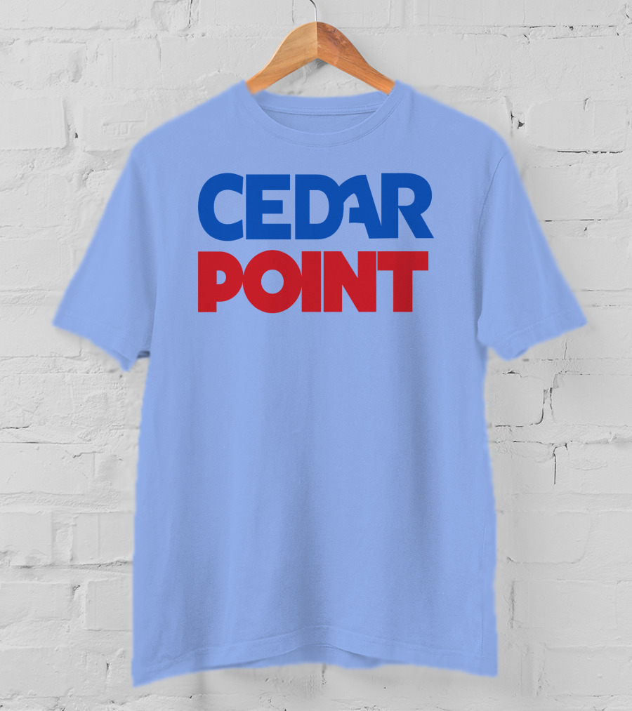 Cedar Point Bold Typography Theme In Blue And Red T-Shirt