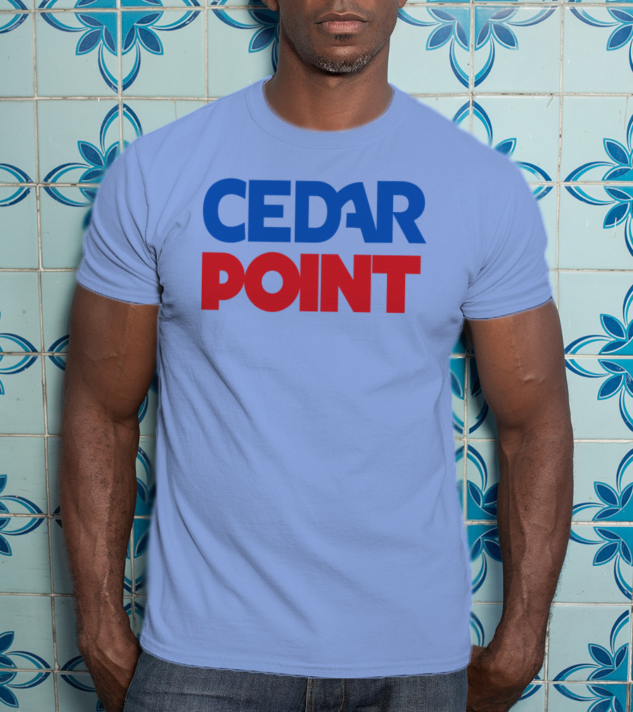 Cedar Point Bold Typography Theme In Blue And Red T-Shirt