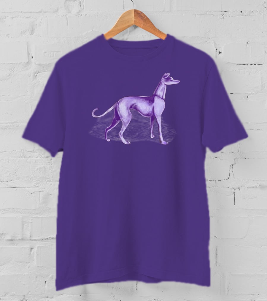 The One Purple Dog Silhouette Standing On A Purple Background T-Shirt