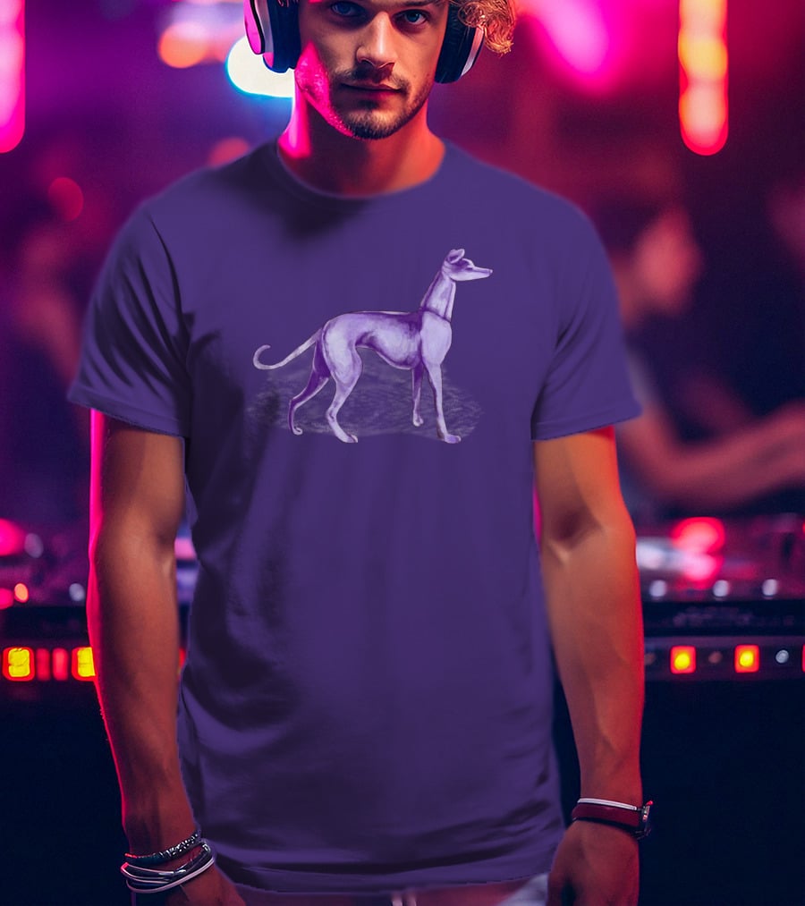 The One Purple Dog Silhouette Standing On A Purple Background T-Shirt