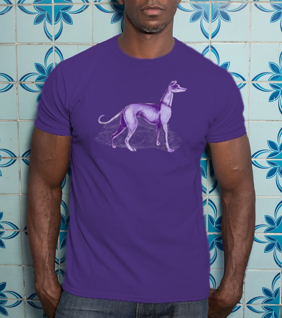 The One Purple Dog Silhouette Standing On A Purple Background T-Shirt
