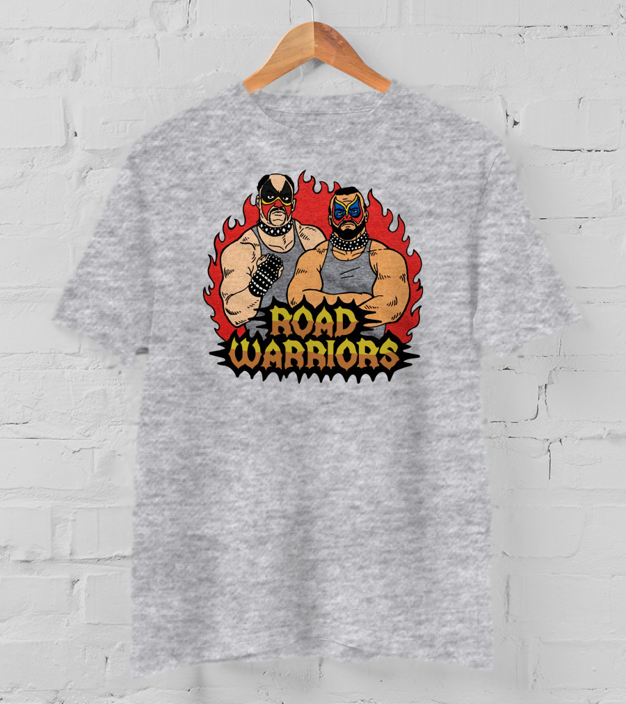 Road Warriors Homage Merch Wrestlers In Flame Background T-Shirt