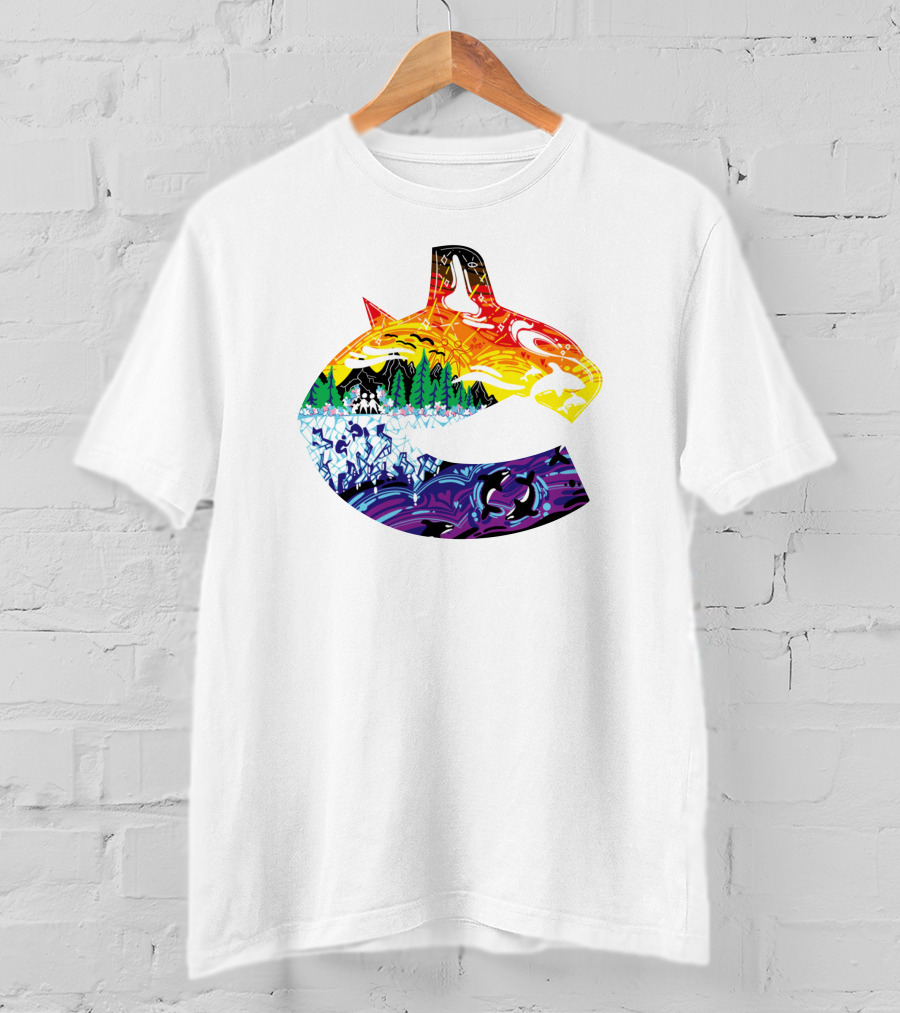 Vanbase Merch Vancouver Canucks Pride Orca Rainbow T-Shirt