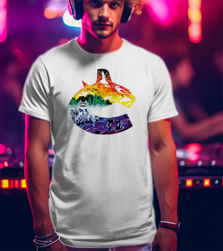 Vanbase Merch Vancouver Canucks Pride Orca Rainbow T-Shirt
