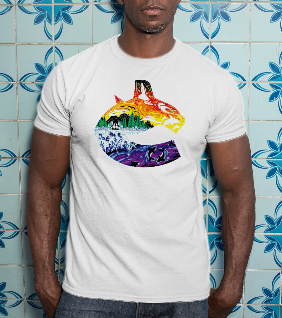 Vanbase Merch Vancouver Canucks Pride Orca Rainbow T-Shirt