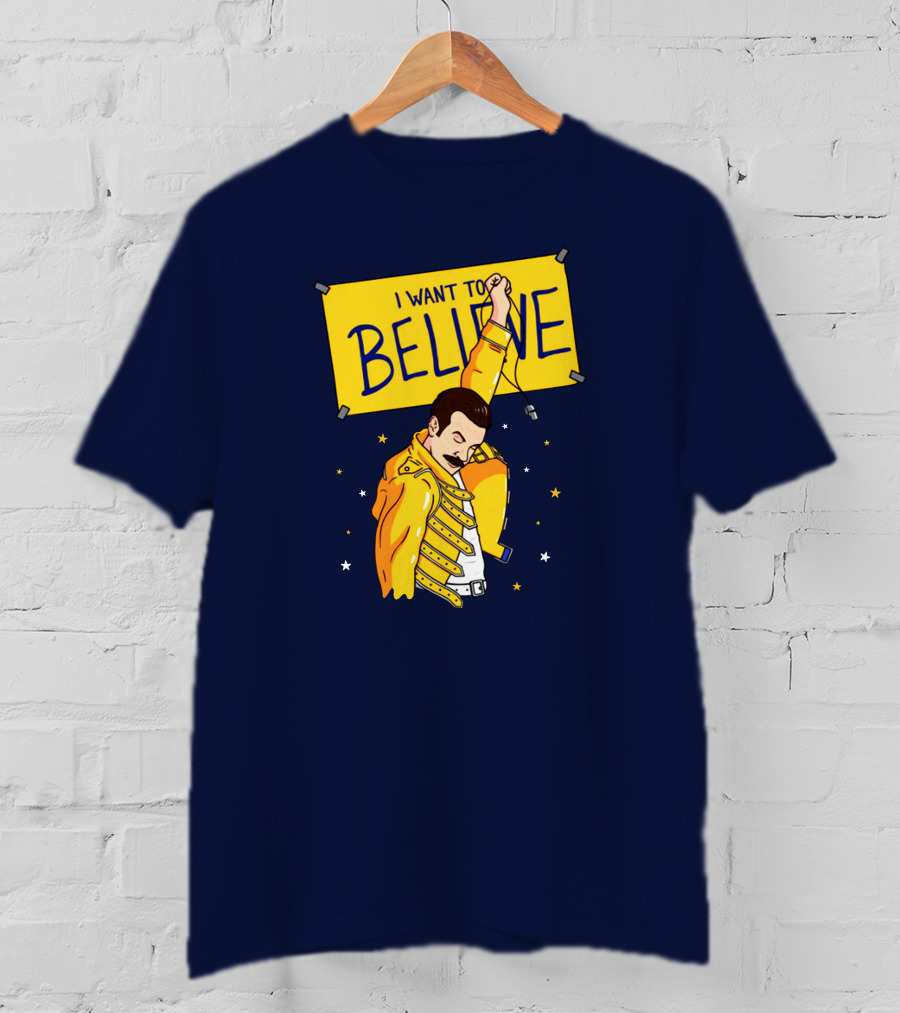 Teefury Store I Want To Believe Freddie Mercury Optimistic Coach T-Shirt