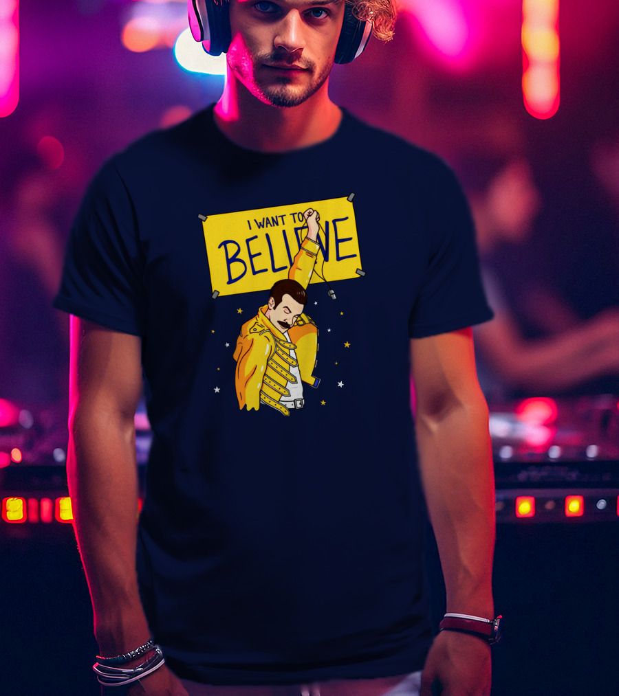 Teefury Store I Want To Believe Freddie Mercury Optimistic Coach T-Shirt