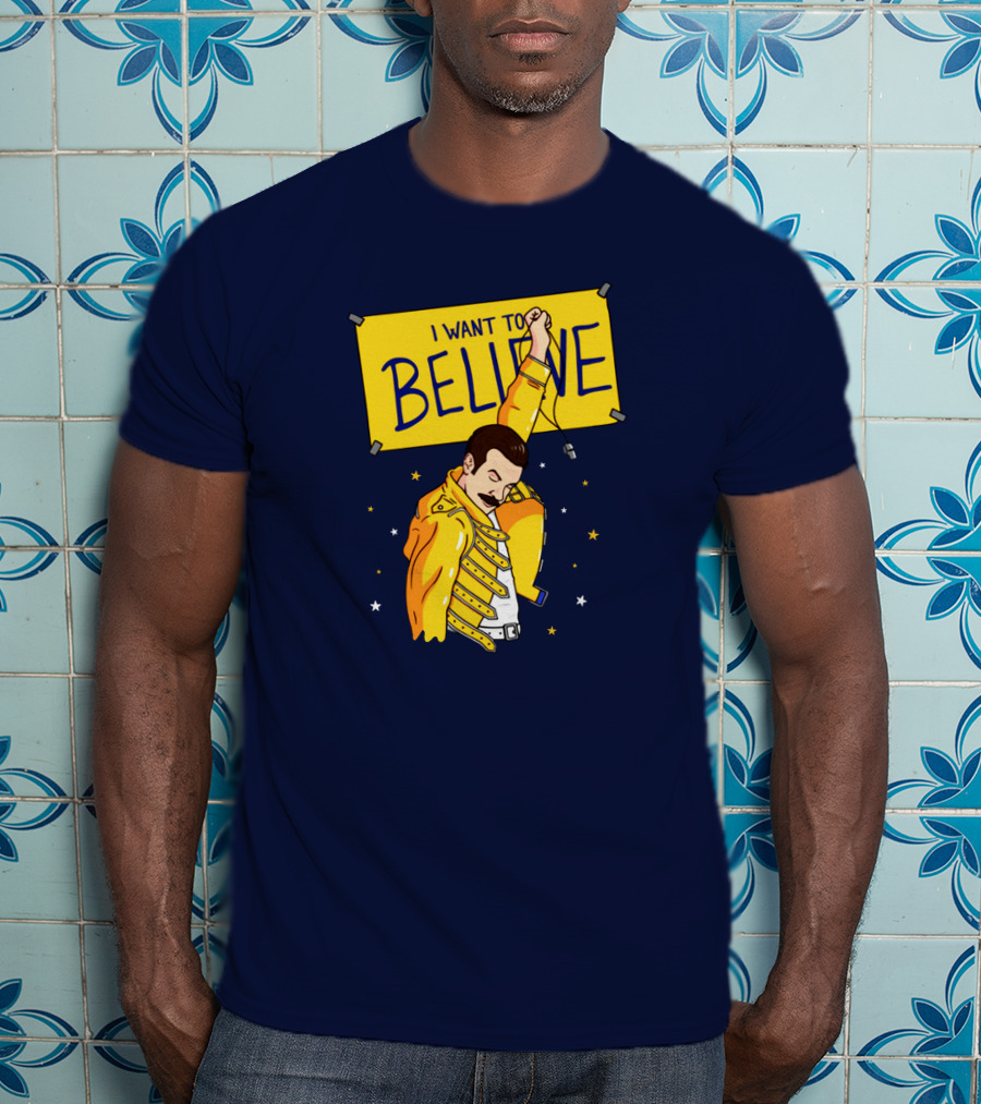 Teefury Store I Want To Believe Freddie Mercury Optimistic Coach T-Shirt