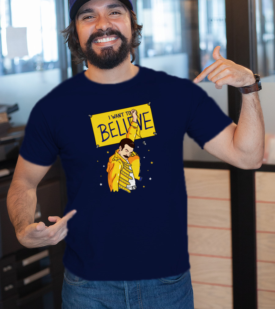 Teefury Store I Want To Believe Freddie Mercury Optimistic Coach T-Shirt