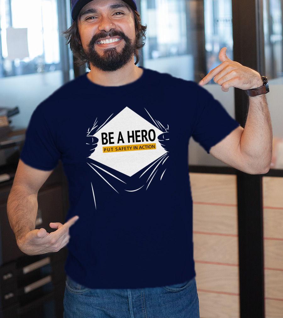 Be A Hero Put Safety In Action Dopeymcgeee Hands Pulling Open Shirt Superhero T-Shirt